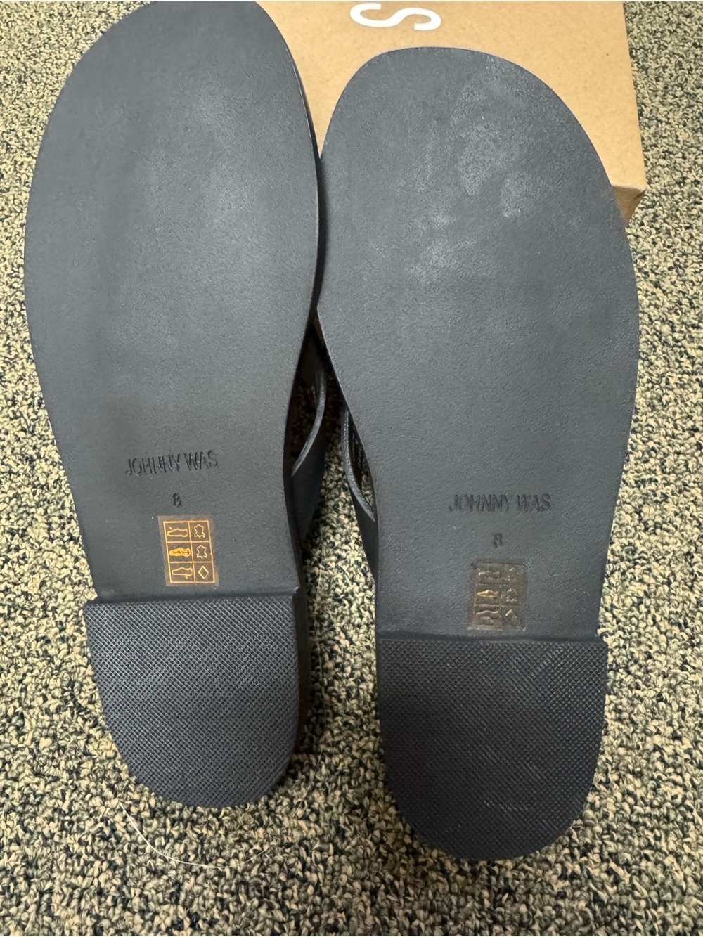 Johnny Was Navy Floral Flip Flop Sandals with Black Straps - Picture 2 of 3